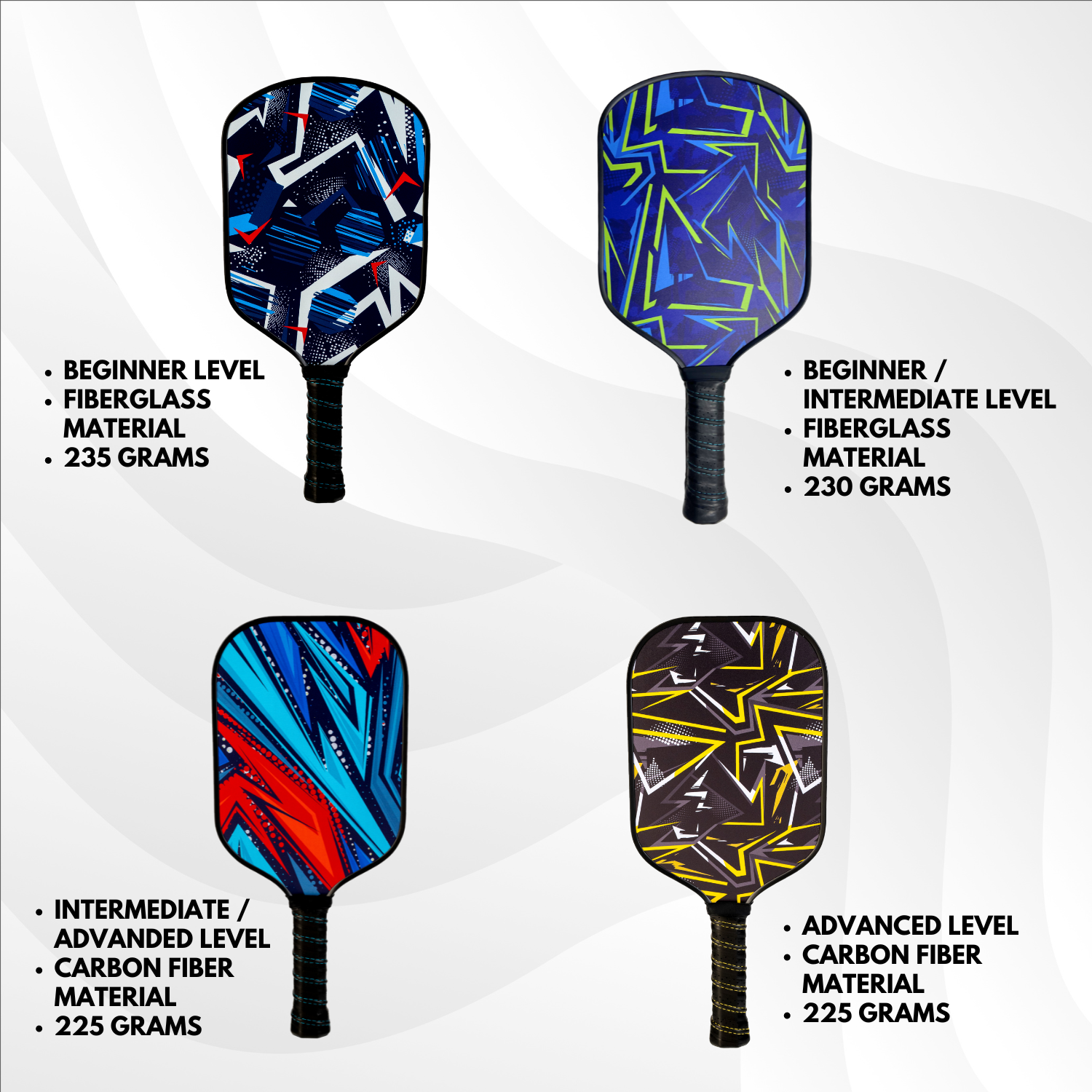 Pickleball Paddle Fiberglass Intermediate Series