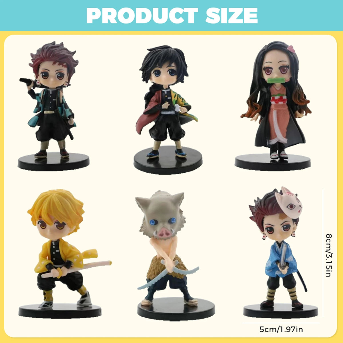 Demon Slayer 6Pcs Action Figure Set with Base Tanjiro Nezuko