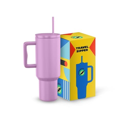 Everhype Tumbler with Handle and Straw Lid Insulated Cup (Purple, 1.2L)