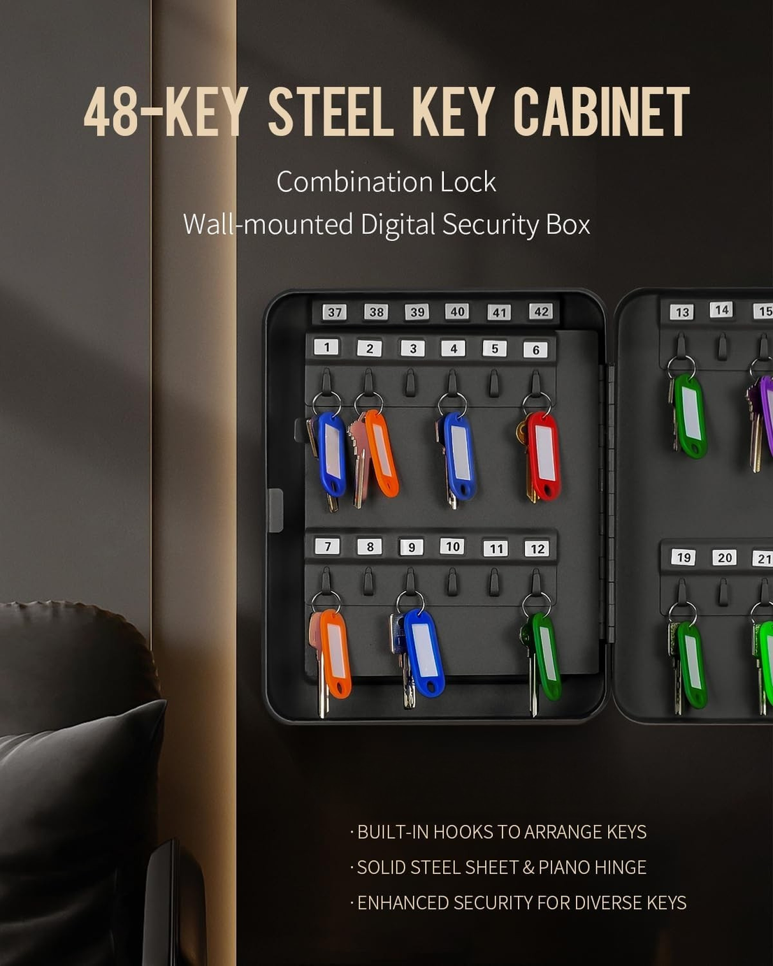 48 Keys Numeric Lock Metal Wall-Mount Security Key Box