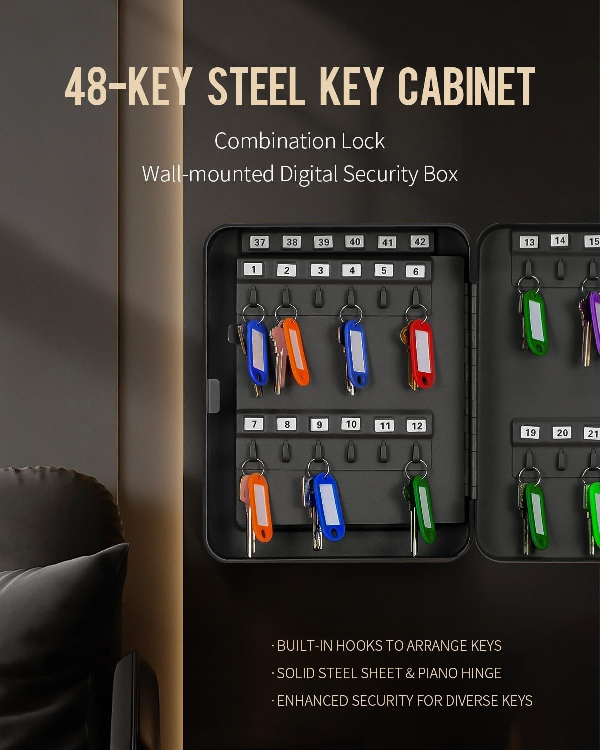 48 Keys Numeric Lock Metal Wall-Mount Security Key Box