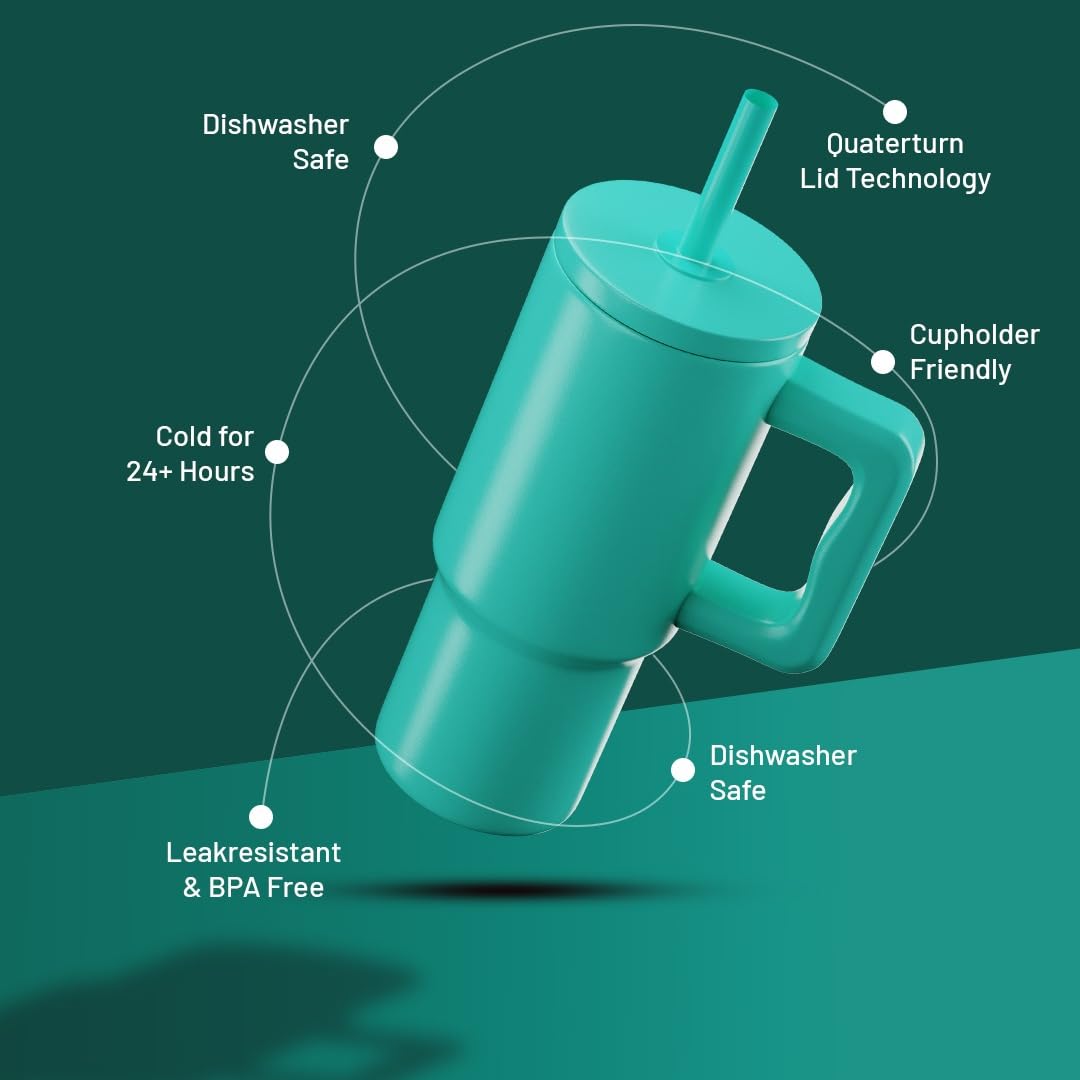 Everhype Tumbler with Handle and Straw Lid Insulated Cup  (Teal 710mL)