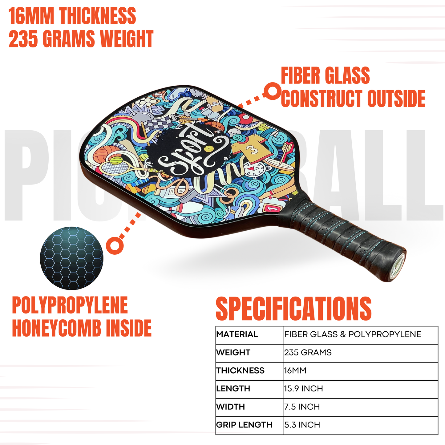 Everhype Fiberglass Pickleball Paddle For Sport