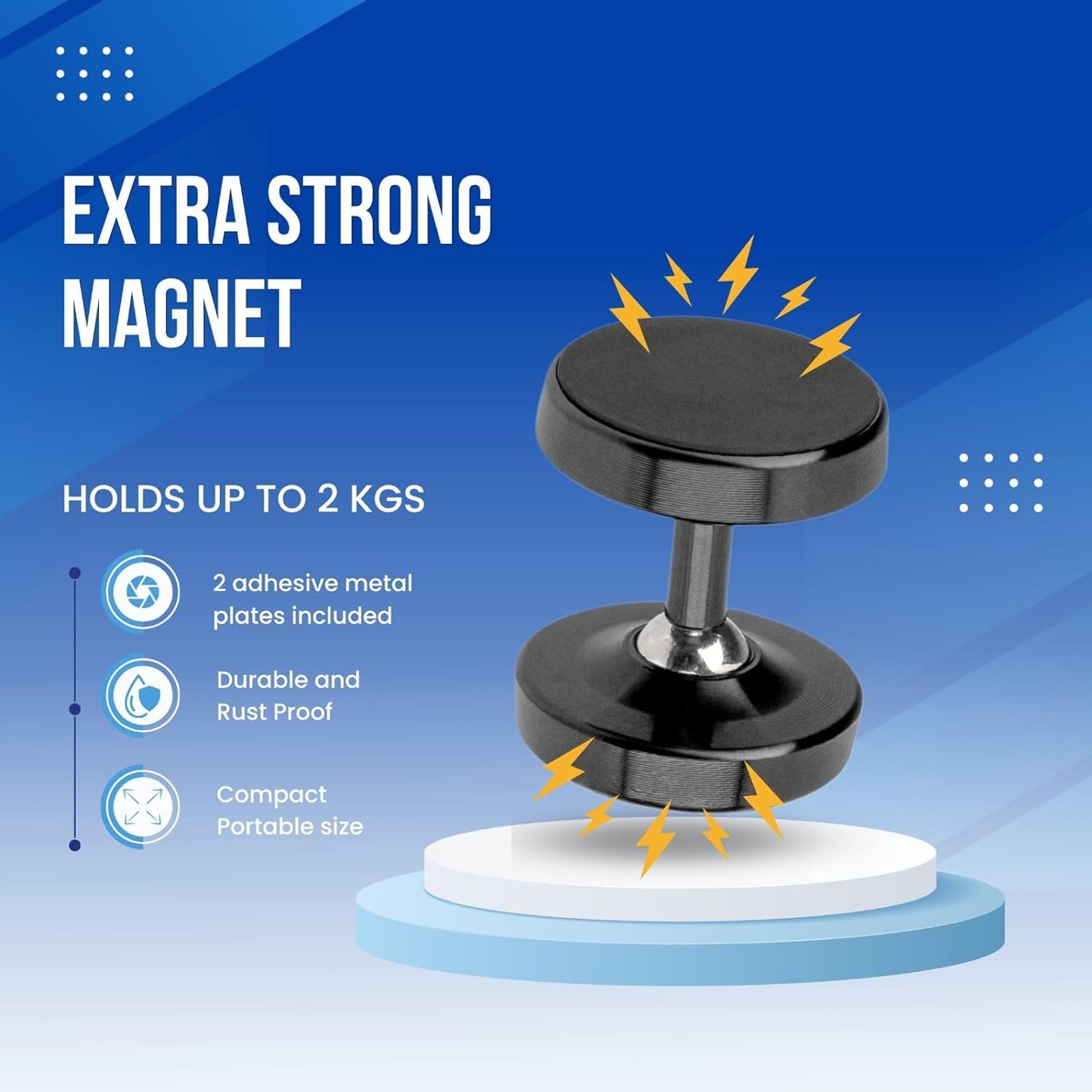 Everhype 360 Degree Gym Magnet - Dual Side Magnet - Adhesive Metal Plates Included for Apple & Android Users