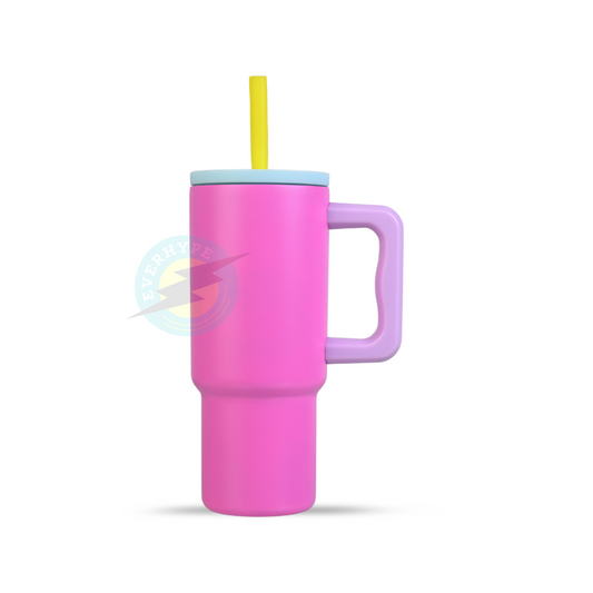 Everhype Tumbler with Handle and Straw Lid Insulated Cup (Multi Color - Pink 710mL)