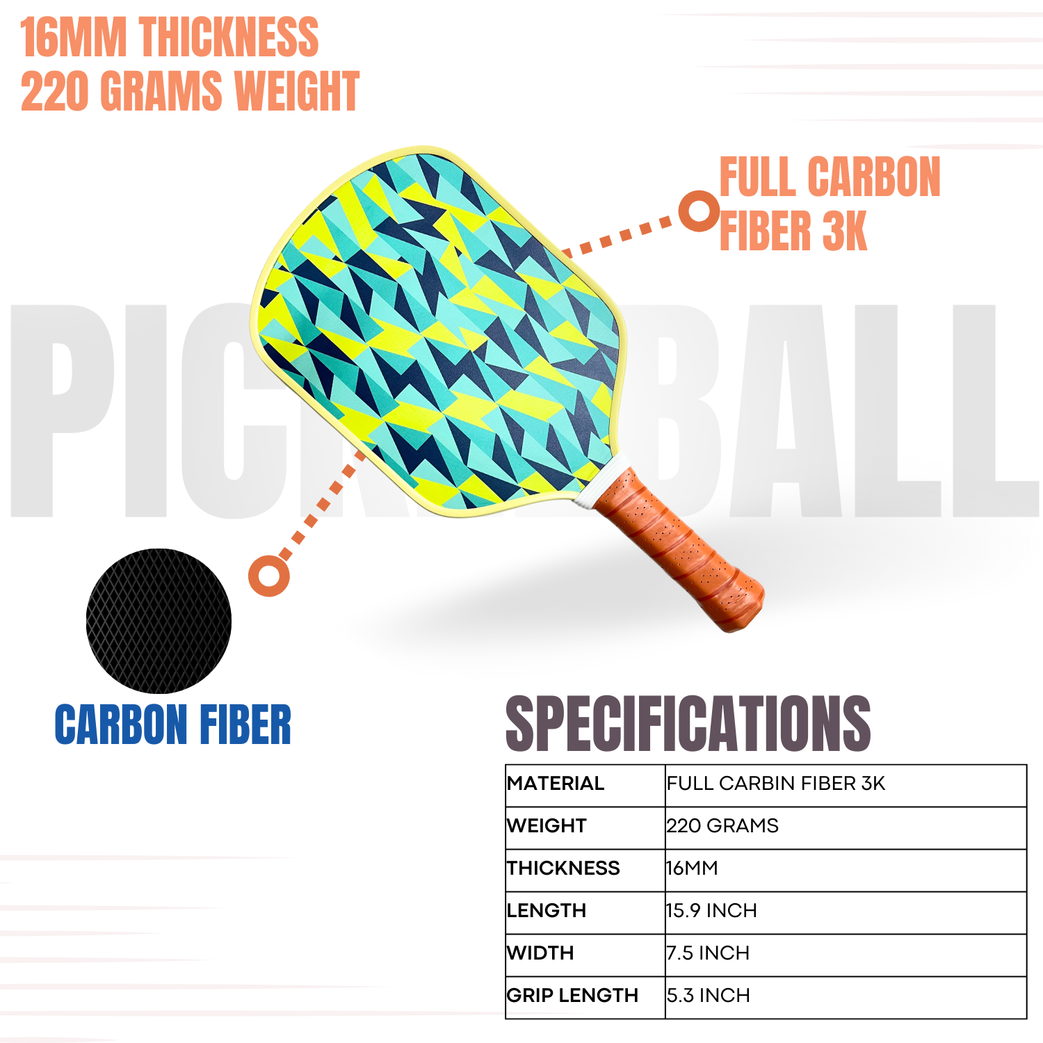 Pickleball Paddle 3k Carbon Fiber