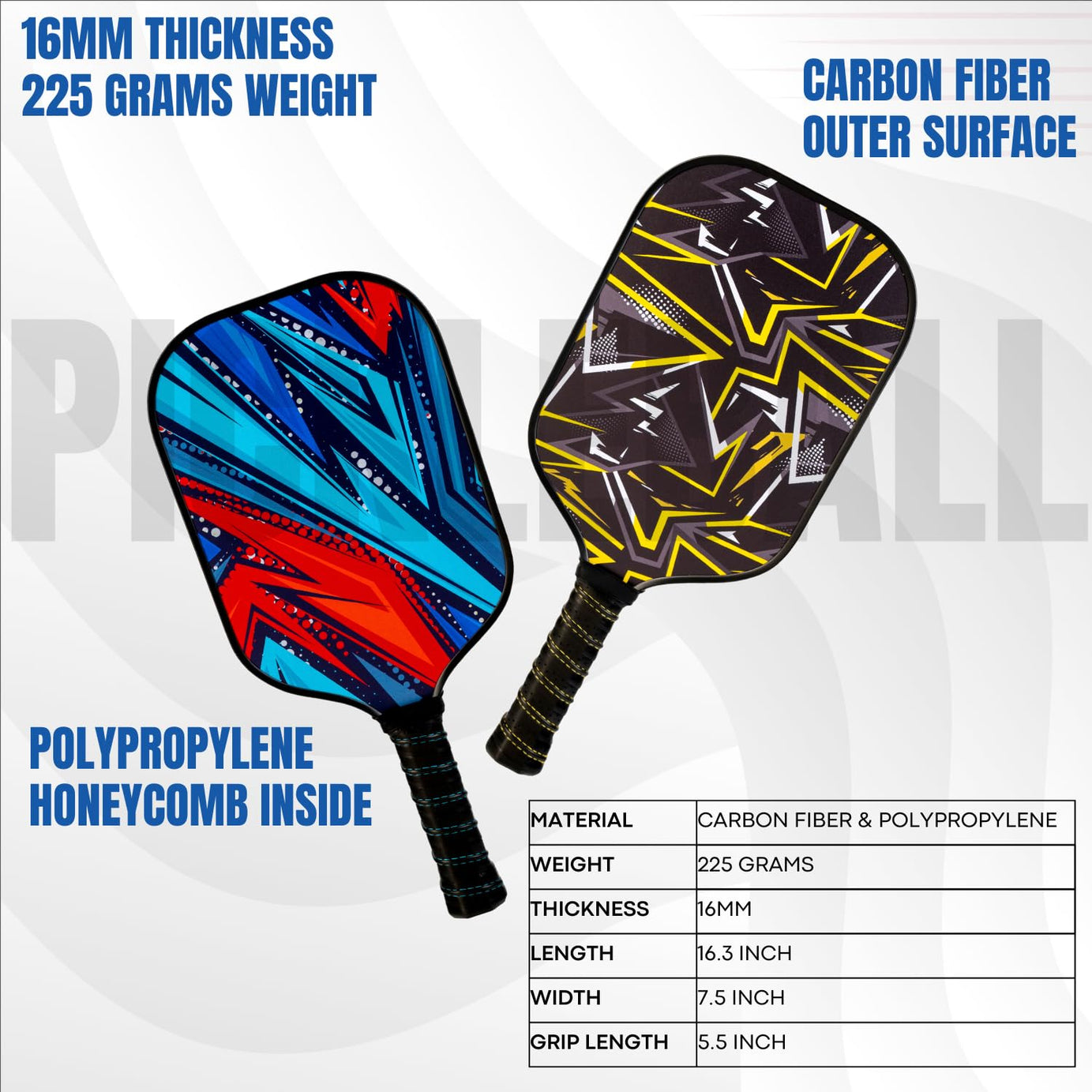 Pickleball Paddle Carbon Fiber Pro & Advanced Series (Pack of 2)