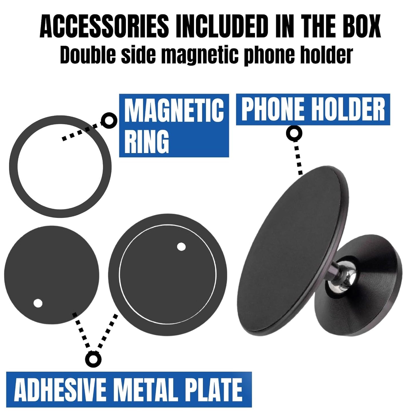 Everhype 360 Degree Gym Magnet - Dual Side Magnet - MagSafe Compatible - Adhesive Metal Plates and Ring Included for Android Users