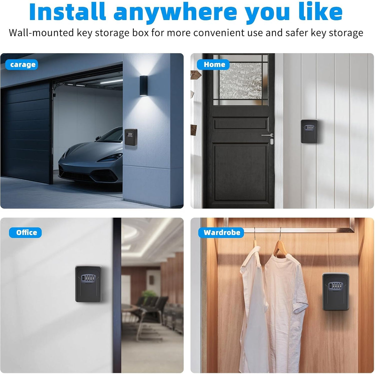 Wall Mounted Mettalic Key Lock Box for Indoor & Outdoor | Key Hider Box with Combination Lock