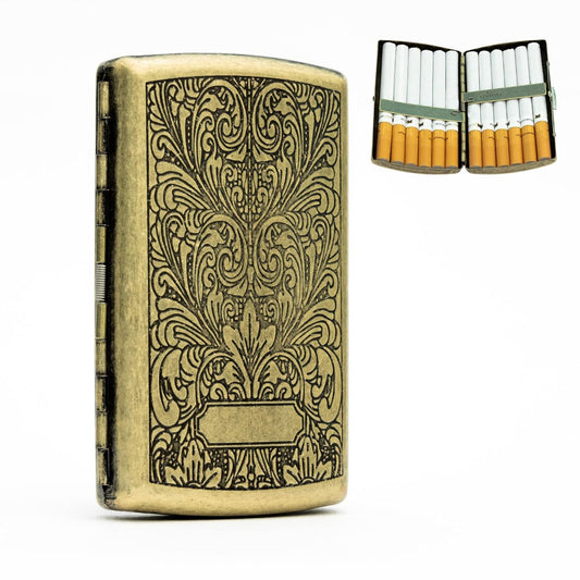 Everhype Mini Portable Cigarette Case | 12 Regular Sized Cigarette Holder | Vintage Carved Metal Design