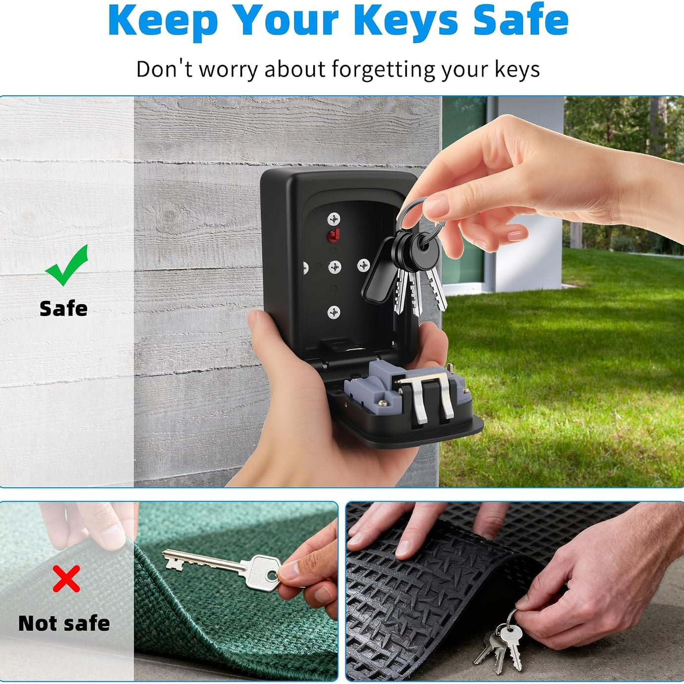 Wall Mounted Mettalic Key Lock Box for Indoor & Outdoor | Key Hider Box with Combination Lock