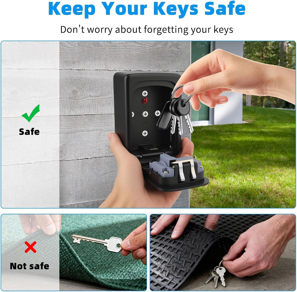 Wall Mounted Mettalic Key Lock Box for Indoor & Outdoor | Key Hider Box with Combination Lock