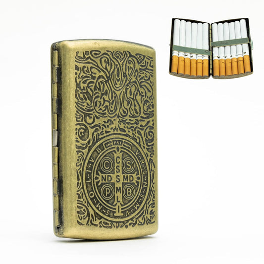 Everhype Mini Portable Cigarette Case | 12 Regular Sized Cigarette Holder | Vintage Carved Metal Design (Arabesque)