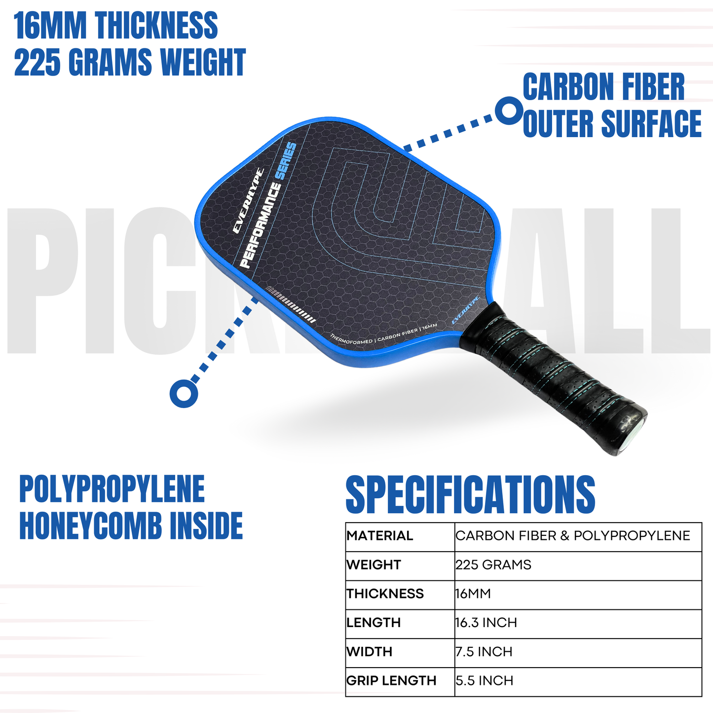 Everhype Carbon Fiber Pickleball Paddle For Performance