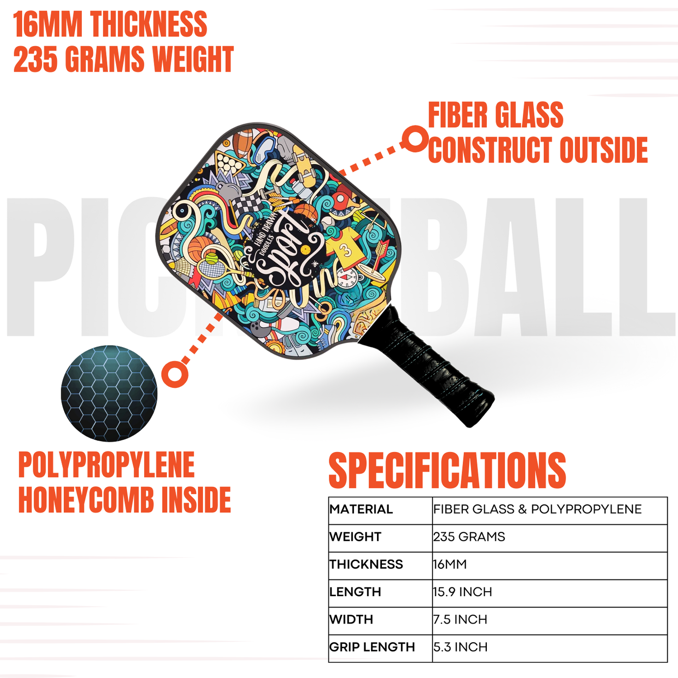 Pickleball Fiber Glass Sport Racket Combo