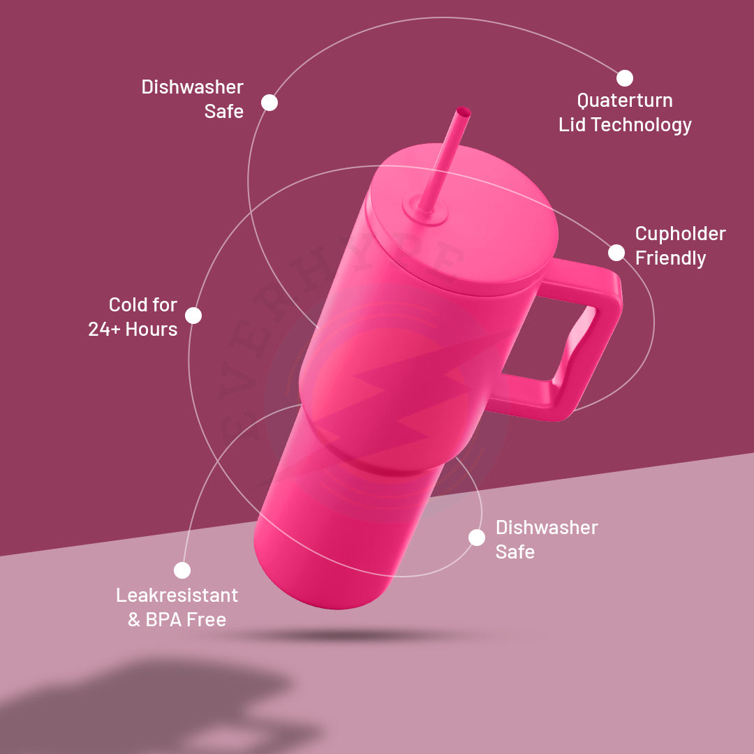 Everhype Tumbler with Handle and Straw Lid Insulated Cup (Pink, 1.2L)