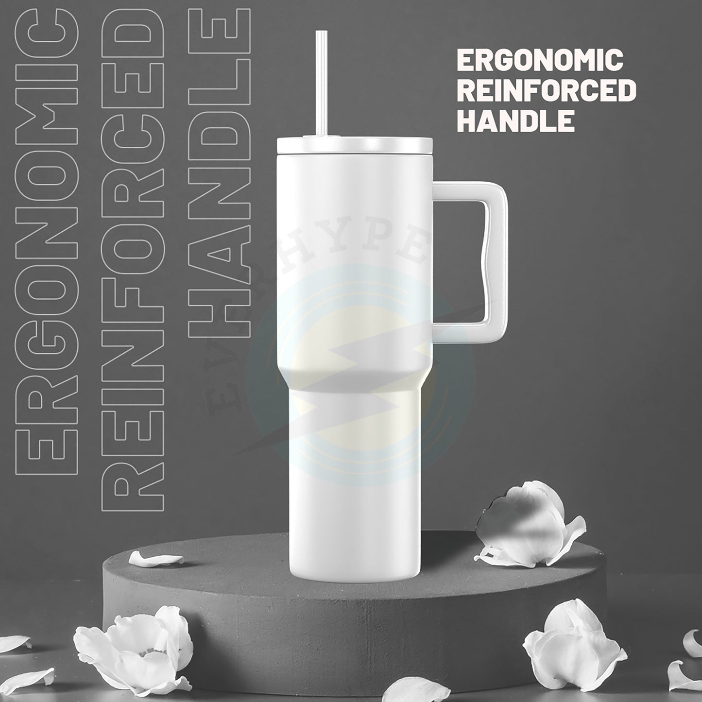 Everhype Tumbler with Handle and Straw Lid Insulated Cup (White, 710ML)