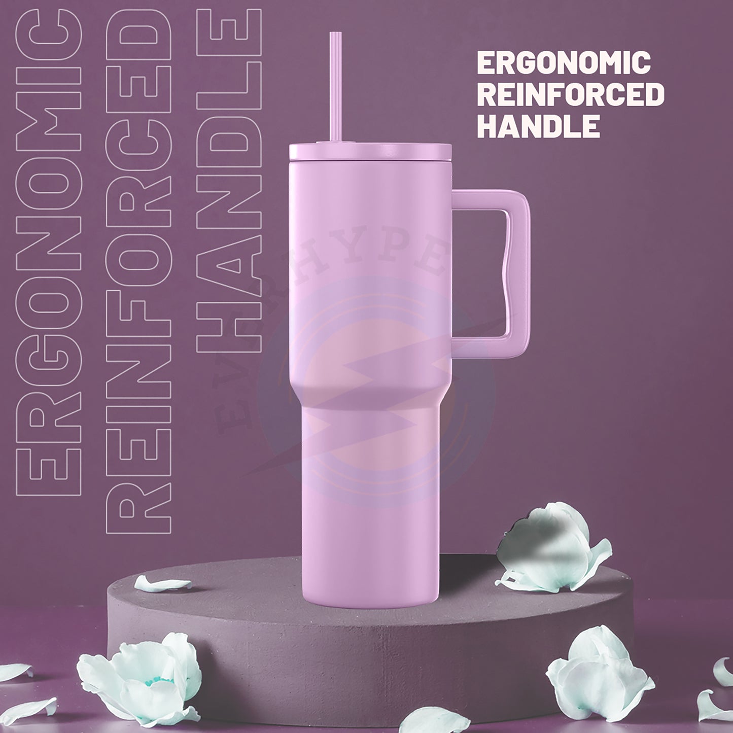 Everhype Tumbler with Handle and Straw Lid Insulated Cup (Purple, 1.2L)