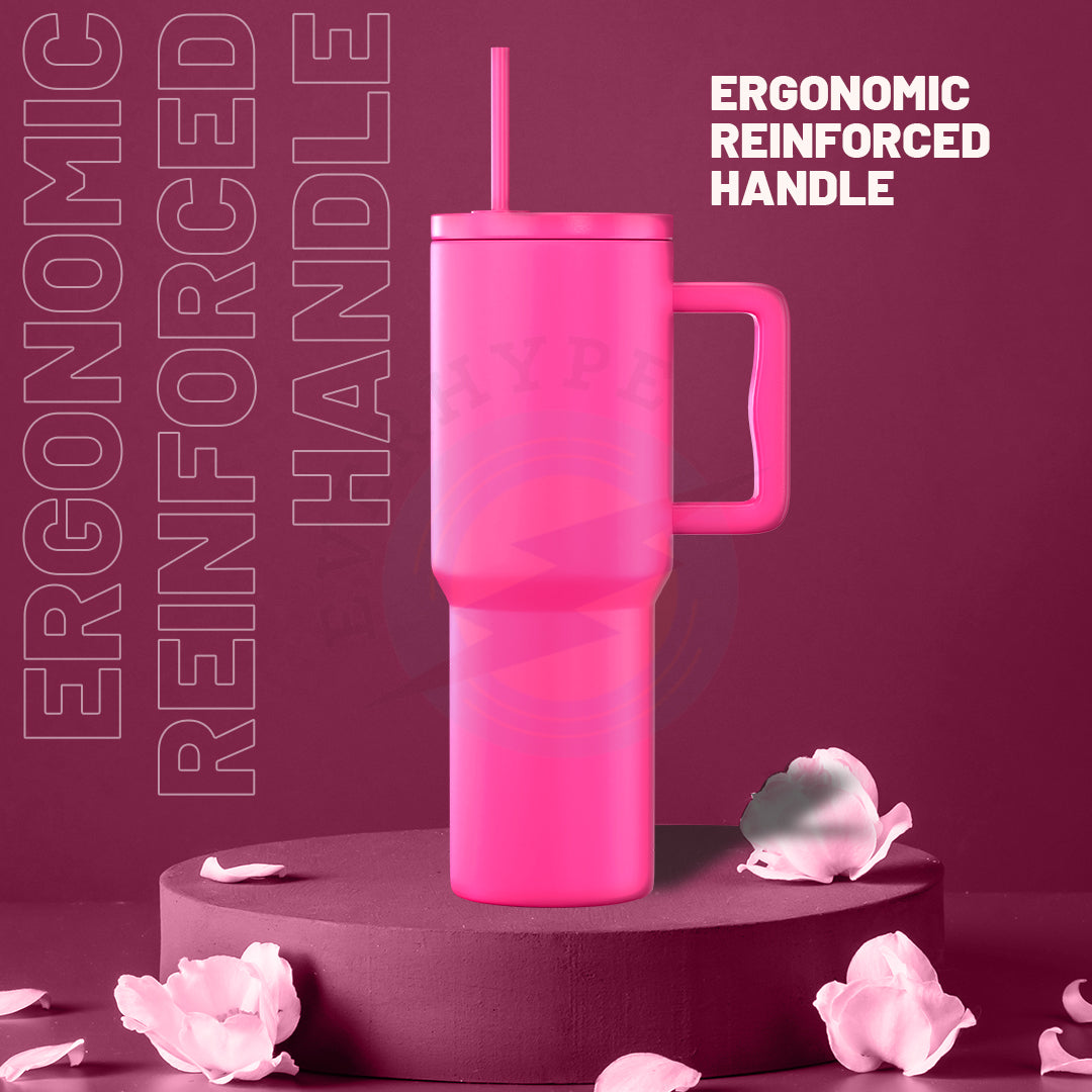 Everhype Tumbler with Handle and Straw Lid Insulated Cup (Pink, 1.2L)