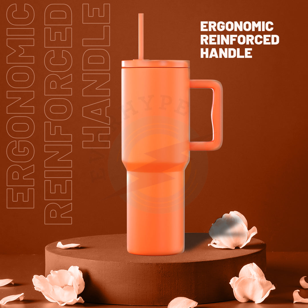 Everhype Tumbler with Handle and Straw Lid Insulated Cup (Orange, 1.2L)