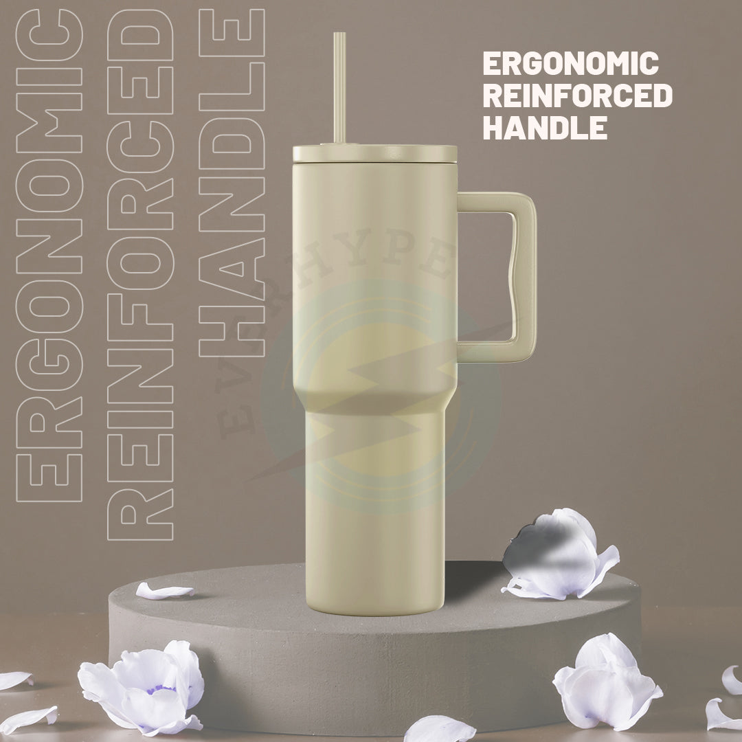 Everhype Tumbler with Handle and Straw Lid Insulated Cup (Light Brown, 1.2L)