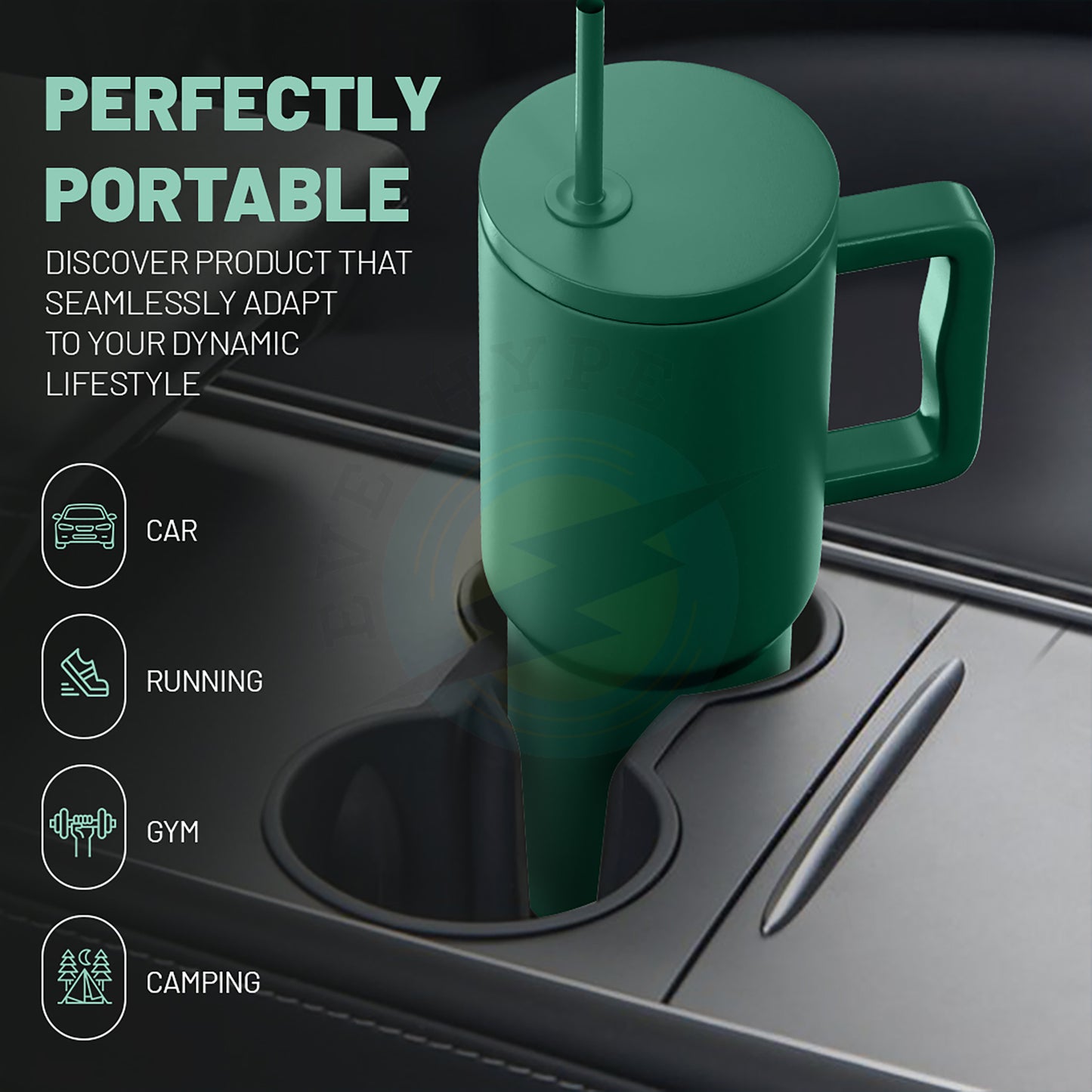 Everhype Tumbler with Handle and Straw Lid Insulated Cup (Green, 1.2L)