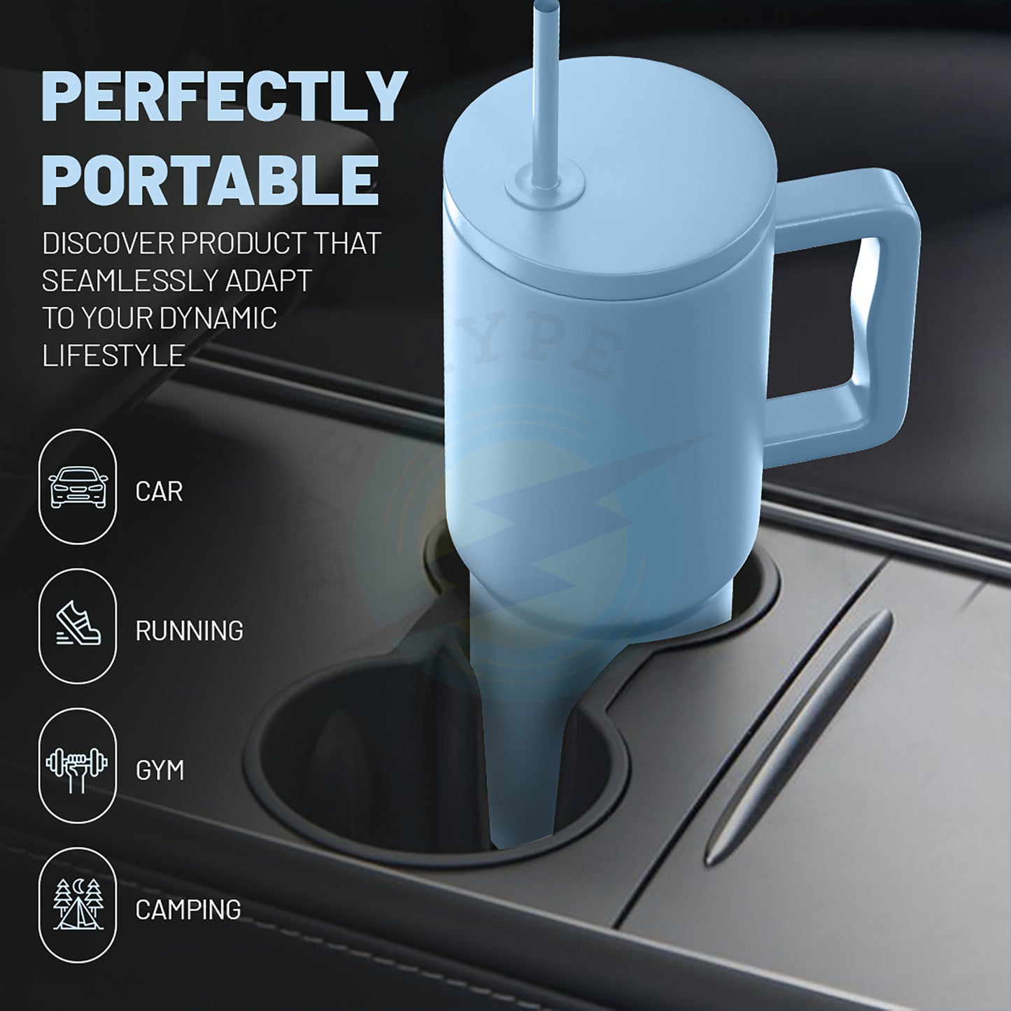 Everhype Tumbler with Handle and Straw Lid Insulated Cup (Blue, 710ML)