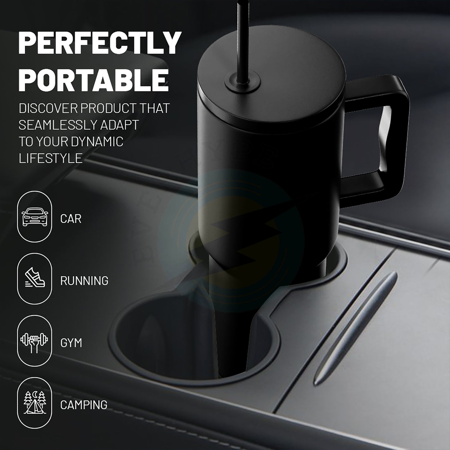 Everhype Tumbler with Handle and Straw Lid Insulated Cup (Black, 710ML)