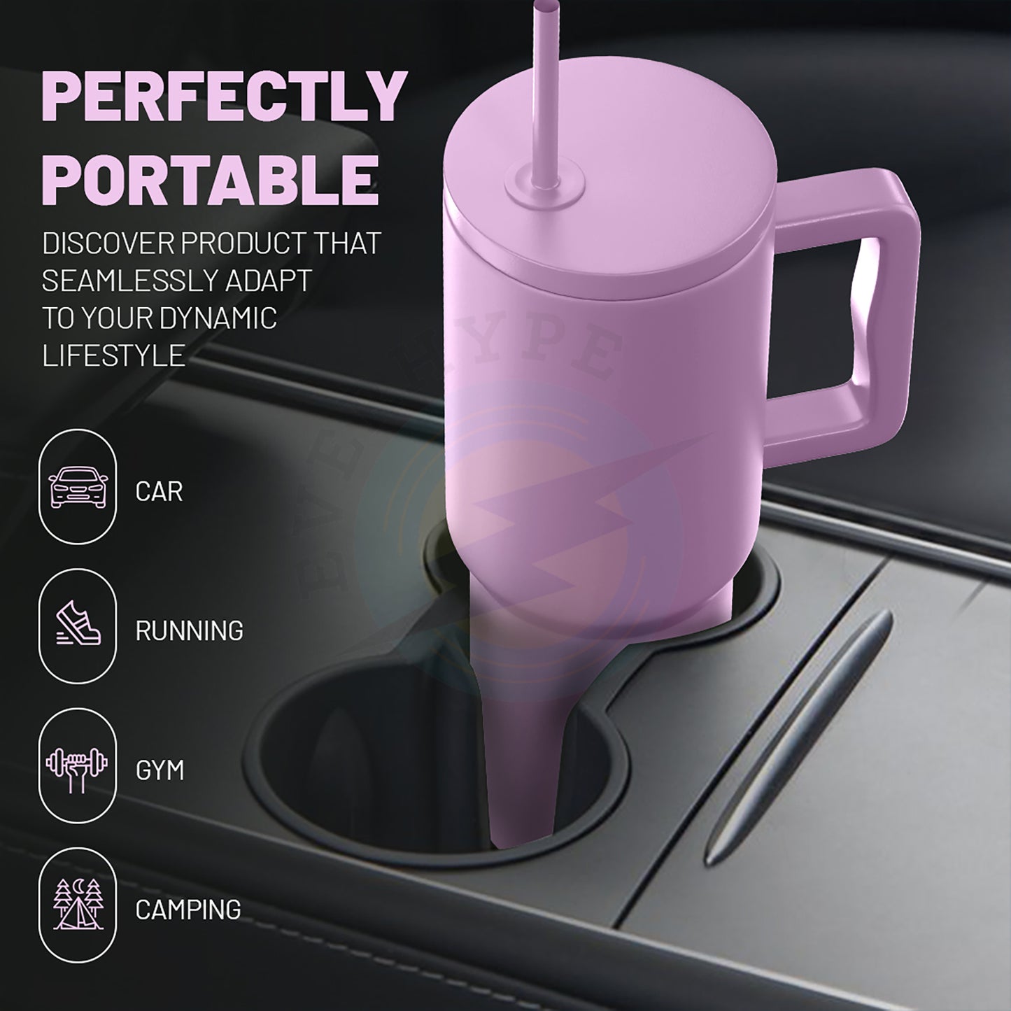 Everhype Tumbler with Handle and Straw Lid Insulated Cup (Purple, 1.2L)