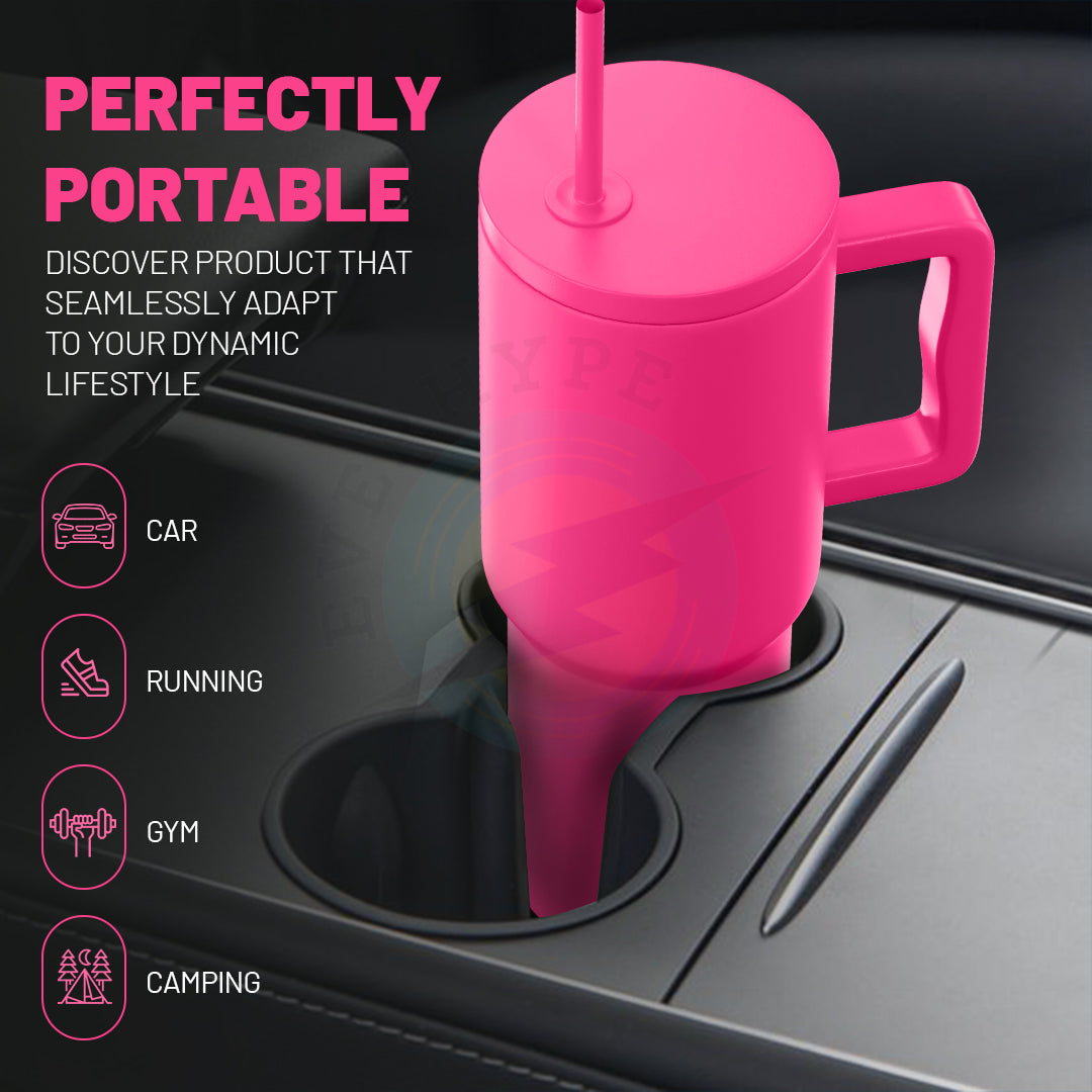 Everhype Tumbler with Handle and Straw Lid Insulated Cup (Pink, 1.2L)