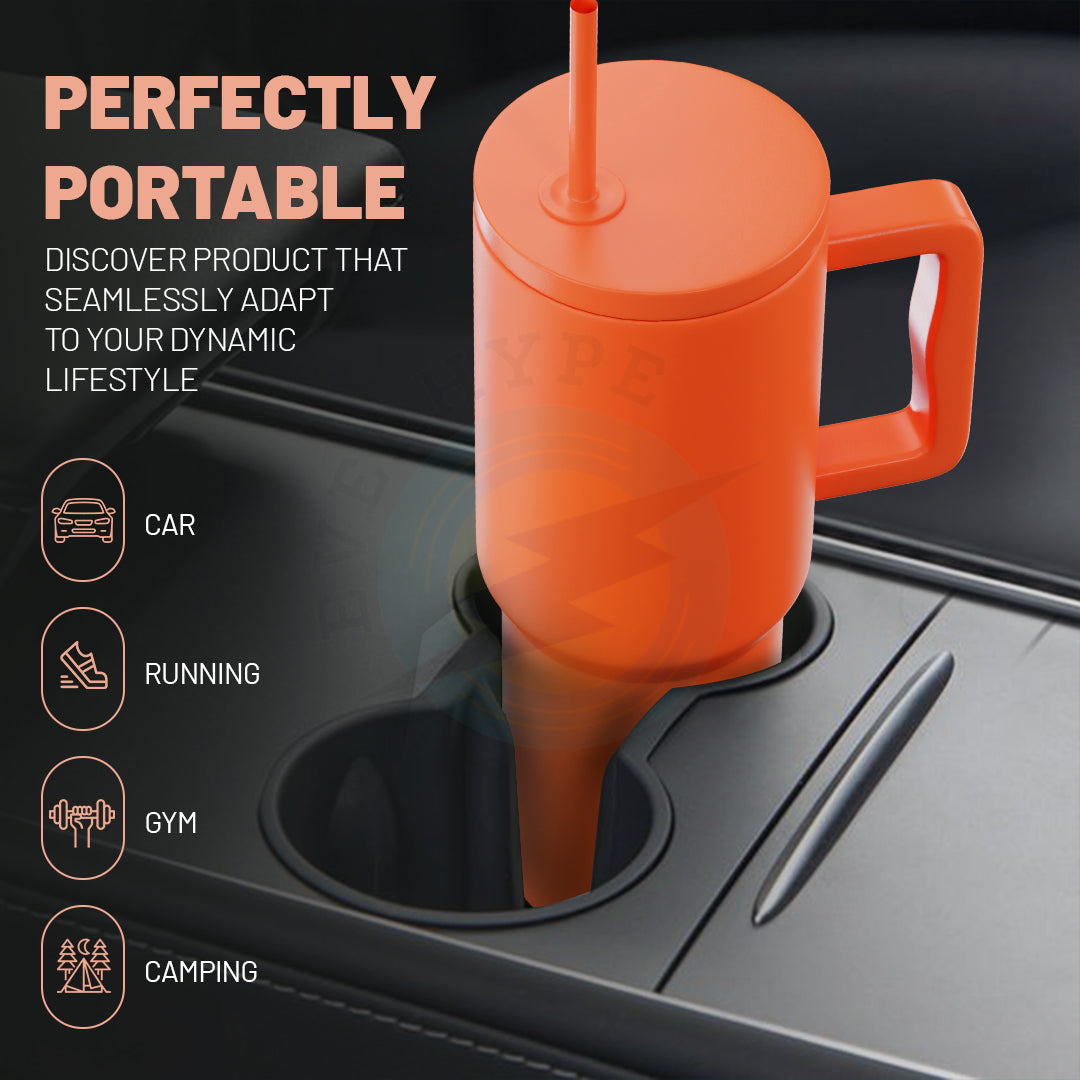 Everhype Tumbler with Handle and Straw Lid Insulated Cup (Orange, 1.2L)