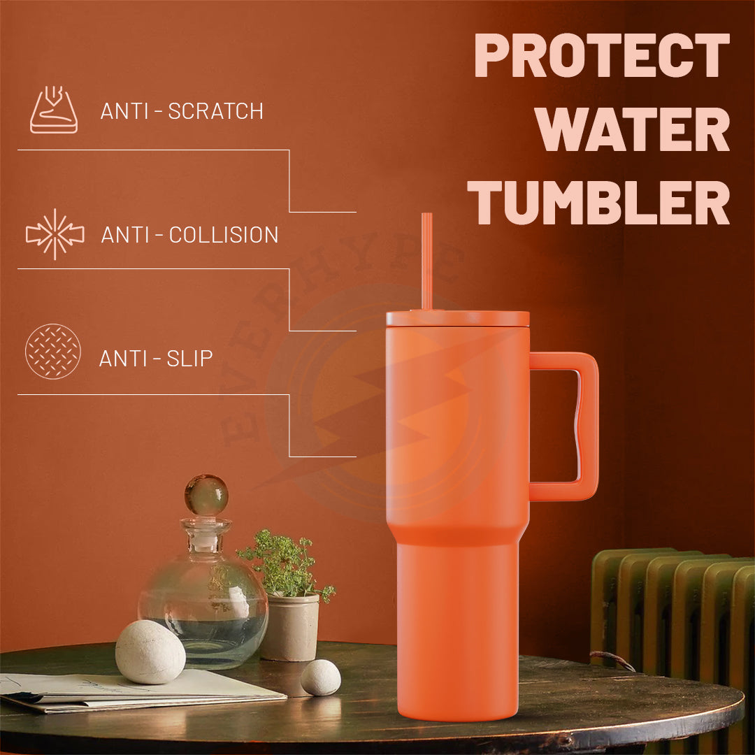 Everhype Tumbler with Handle and Straw Lid Insulated Cup (Orange, 1.2L)