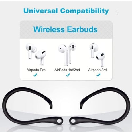 Everhype Earhook for AirPods Pro, AirPods 3, AirPods 2 and AirPods 1 Anti-Lost Secure Airpods Holder Ear Attachment Loops Earhook Clips for AirPod Earbud Sports (Earbud Hook Black)
