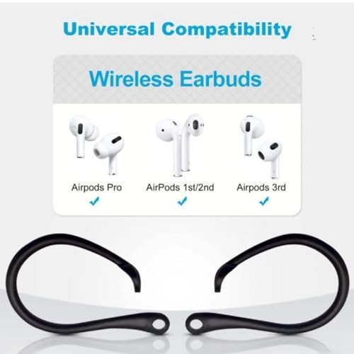 Everhype Earhook for AirPods Pro, AirPods 3, AirPods 2 and AirPods 1 Anti-Lost Secure Airpods Holder Ear Attachment Loops Earhook Clips for AirPod Earbud Sports (Earbud Hook Black)